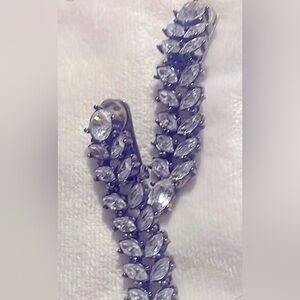 Dior Silver Crystal Leaf Earrings